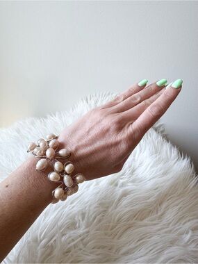GENUINE pink pearl and sterling silver flower design cuff bracelet